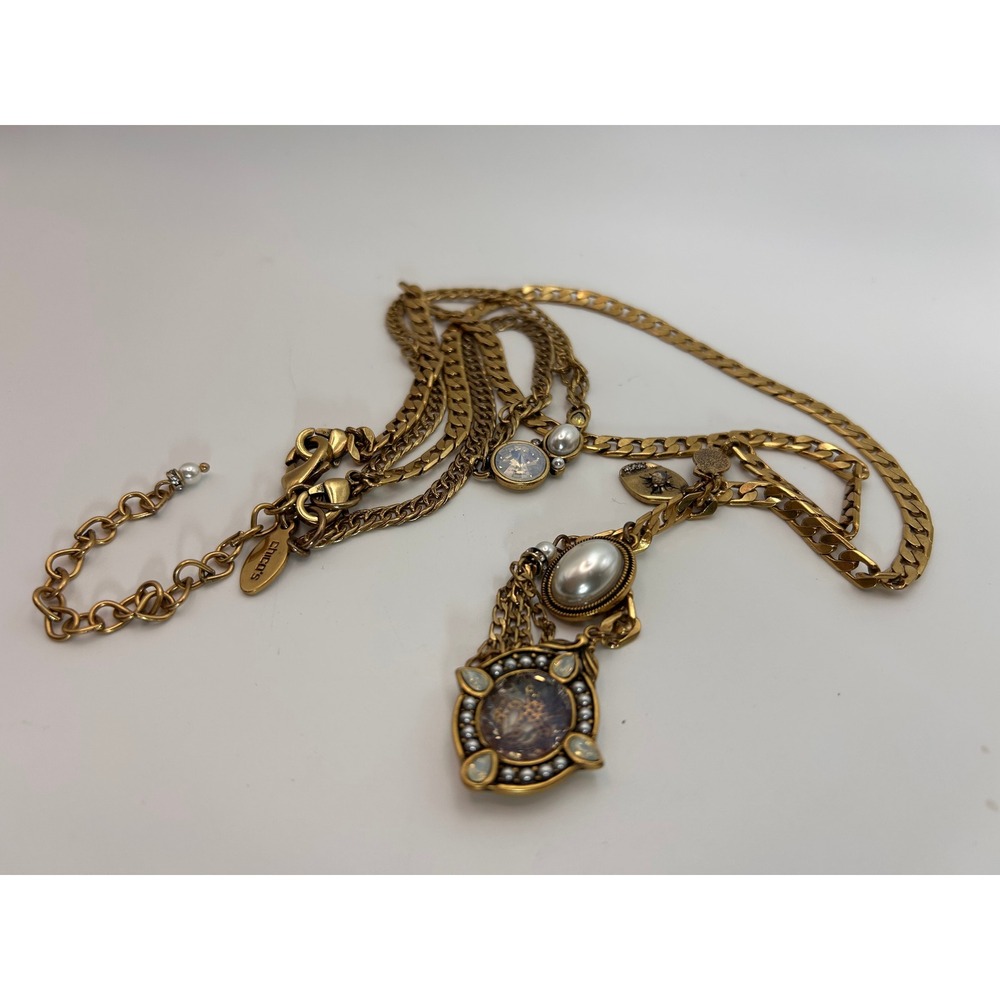 Chicos Lariat Necklace Womens OS Gold Pearl Crystal Good Vintage Boho Y-Drop - Picture 9 of 10